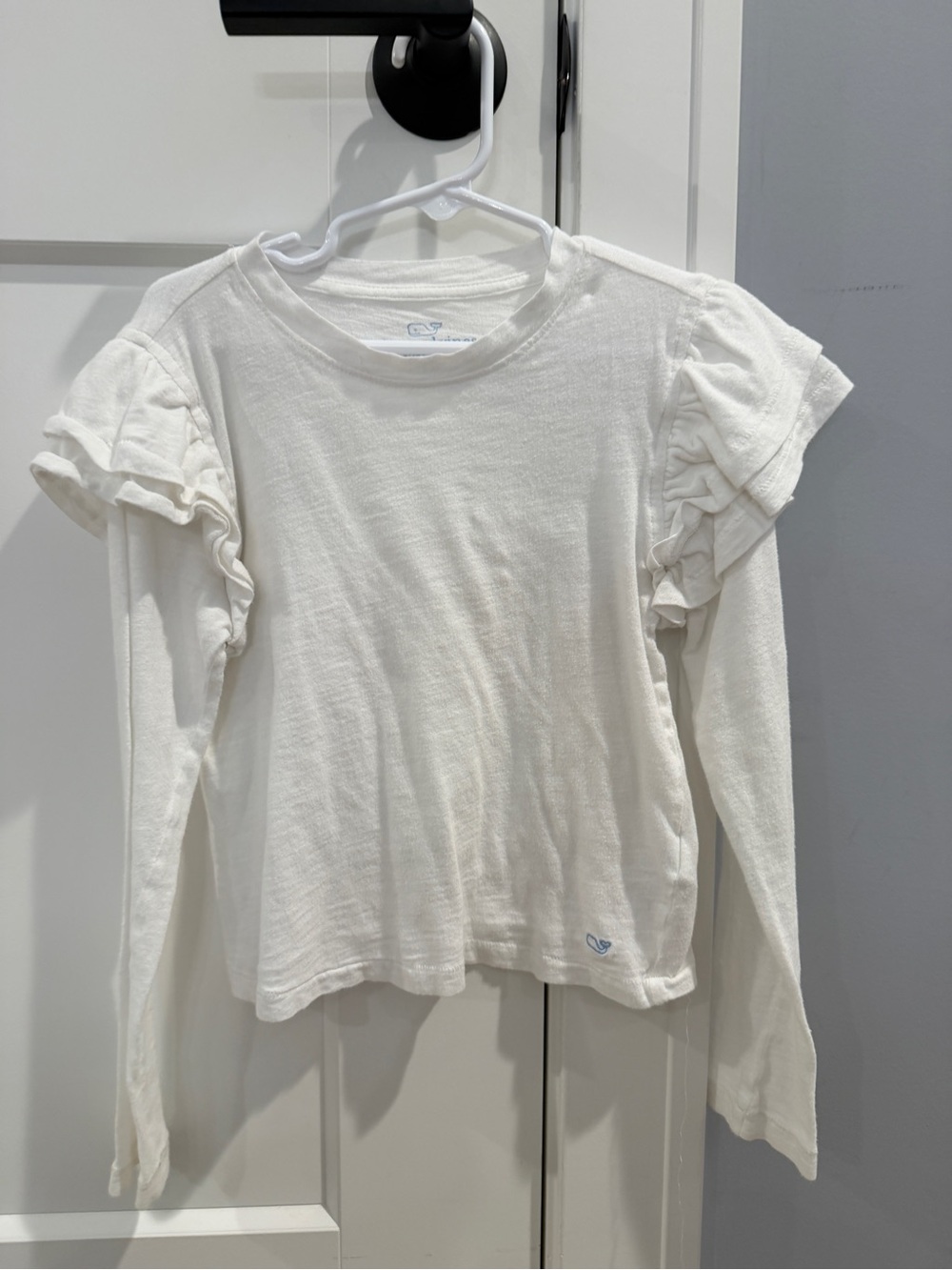 Vineyard Vines Surftee White Long-Sleeve Ruffle Shoulder Tee